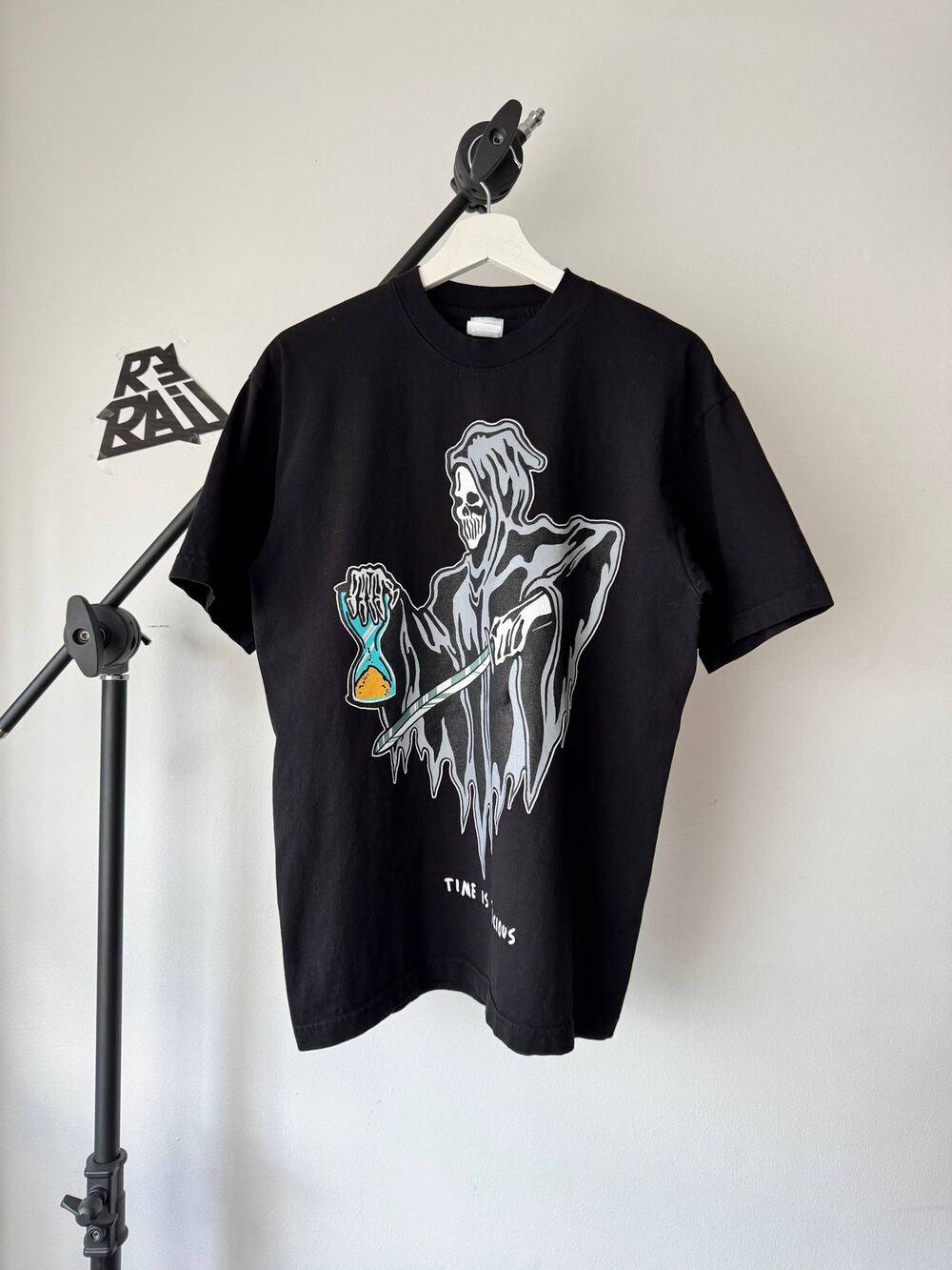 Warren Lotas Time Is Precious Reaper Black Cotton Tee